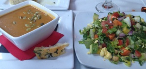 Butternut squash bisque and a chopped salad. Delish.